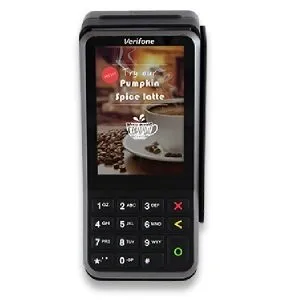 Verifone V400m er en mobil betalingsterminal med kompakt design og 4G-kommunikasjon.